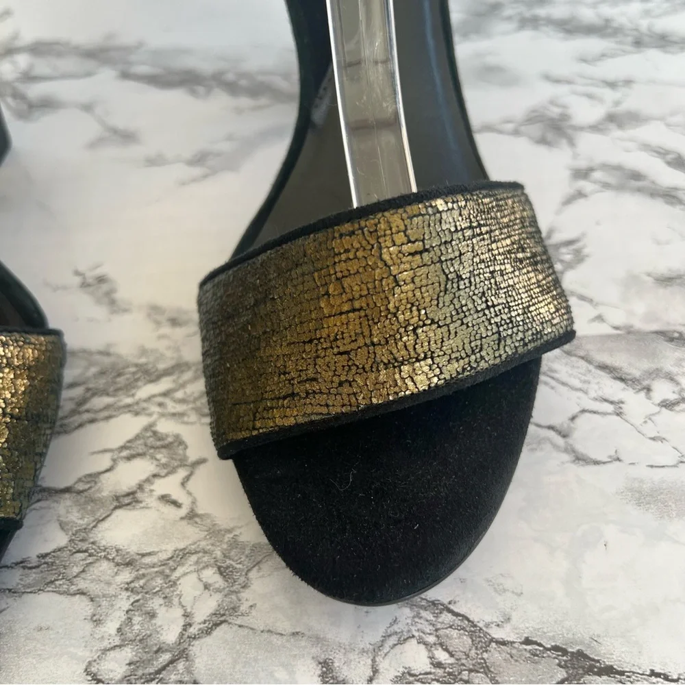 Diane Von Furstenberg Sandals Heeled Metallic Ankle Strap Olive Green 6.5